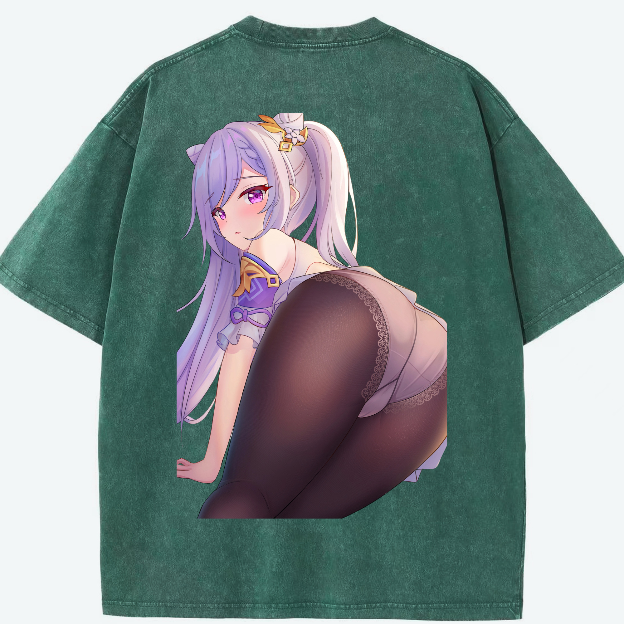 げんし神 刻晴 こくせい genshin Kokusei 綿100% ヴィンテージ風 半袖Tシャツ（背面プリント）